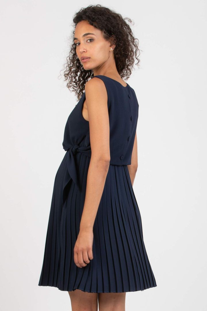 Crepe Umstands- und Stillkleid mit Plissees navy