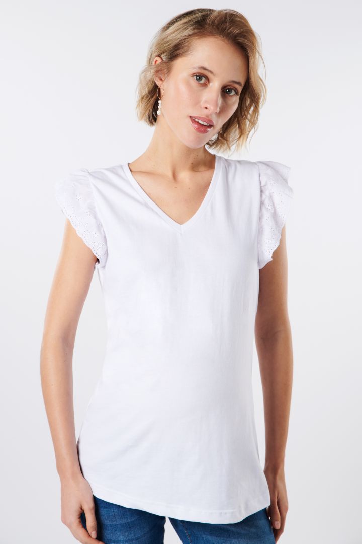 Organic Umstandstop mit Spitzenärmeln weiß