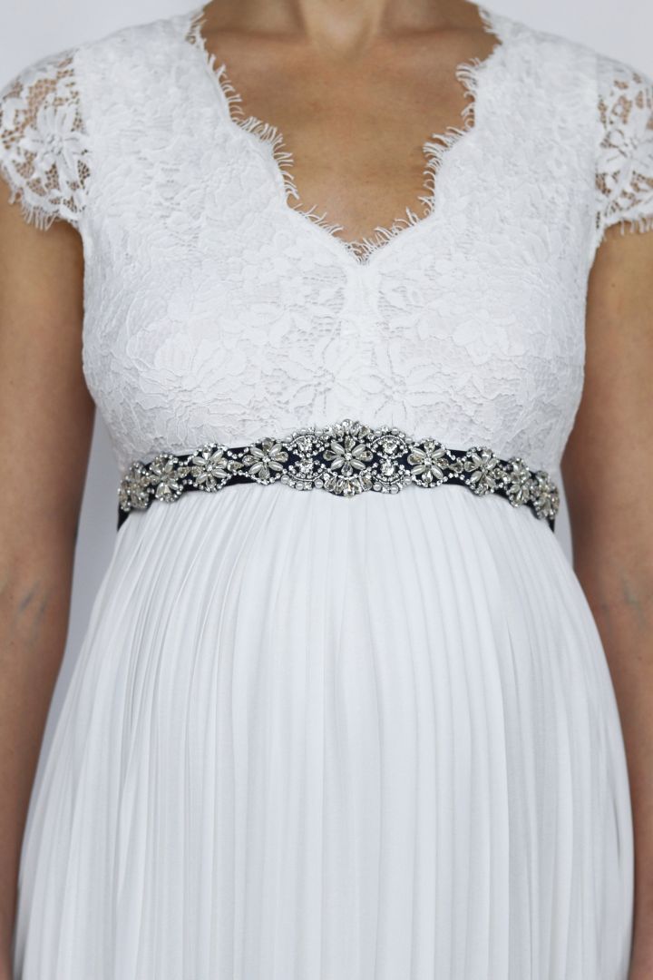 Vintage Brautkleid Schärpe mit Schmucksteinen navy