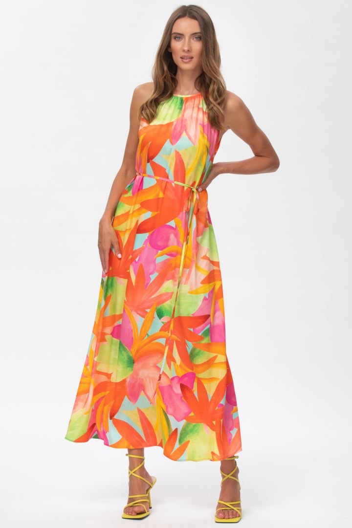 Midi Umstandskleid mit Bindegürtel orange