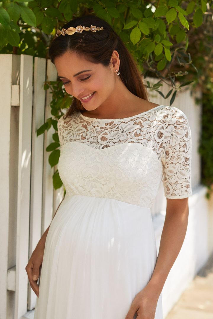 Umstandsbrautkleid mit Seidenrock lang elfenbein