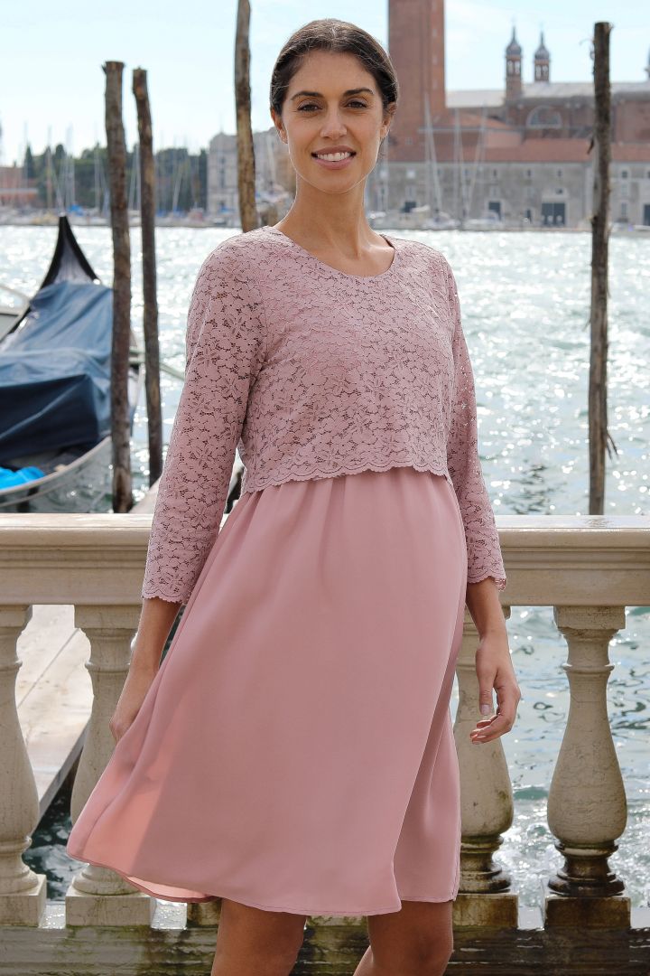 Festliches Umstands- und Stillkleid mit 3/4 Ärmeln rosa