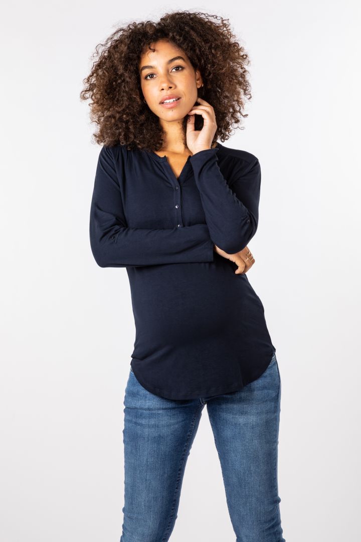 Eco Viskose Henley Umstands- und Stillshirt navy