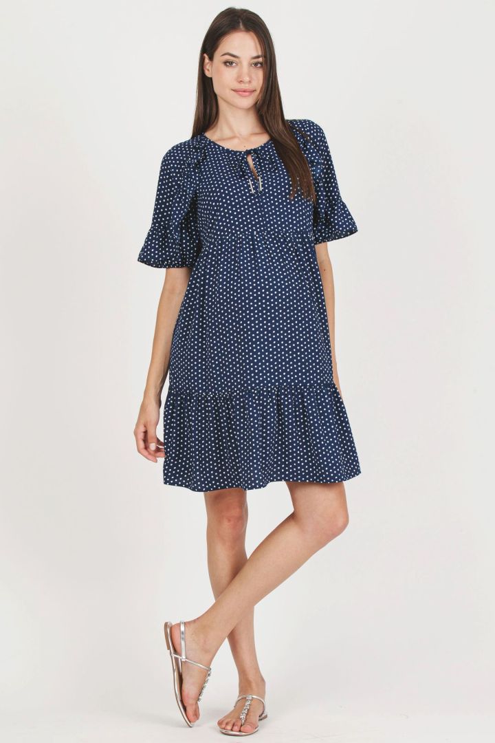 Umstands- und Still-Tunikakleid mit Polka Dots navy