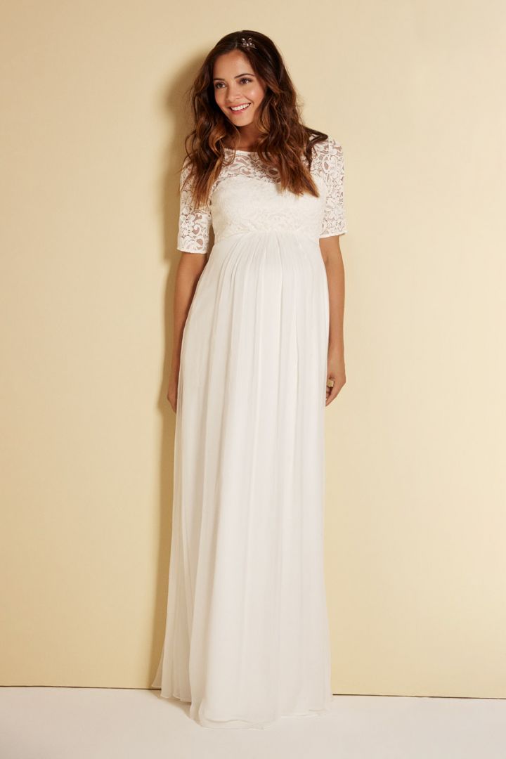 Umstandsbrautkleid mit Seidenrock lang elfenbein