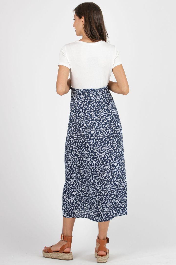 Umstandskleid mit Jerseytop und Blumenrock blau