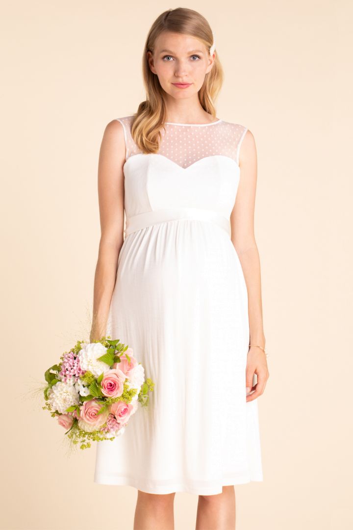 Umstandsbrautkleid mit Pünktchenspitze