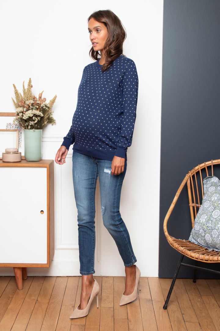 Ripped 7/8 Umstandsjeans mit abnehmbarem Bauchband