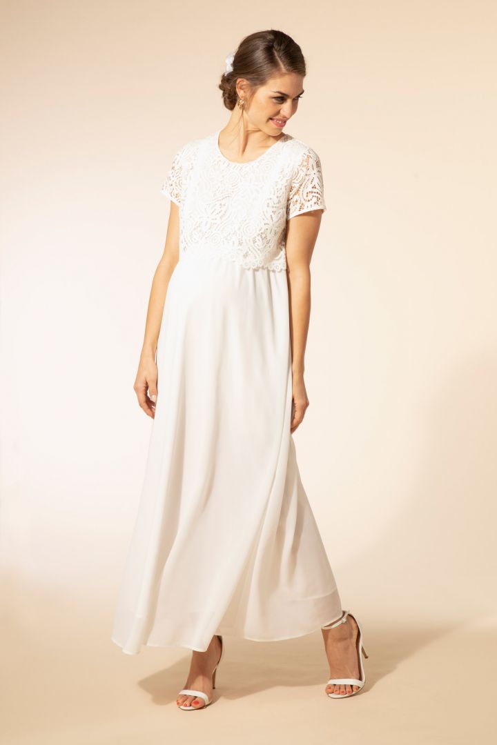 Umstandsbrautkleid mit Stillöffnung und Spitze lang