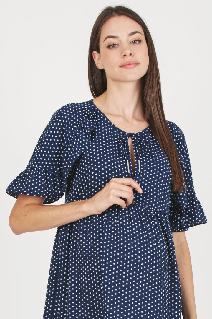 Umstands- und Still-Tunikakleid mit Polka Dots navy