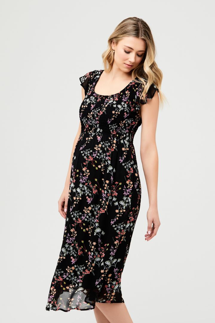 Umstandskleid mit Rüschenärmel und Blumen Print