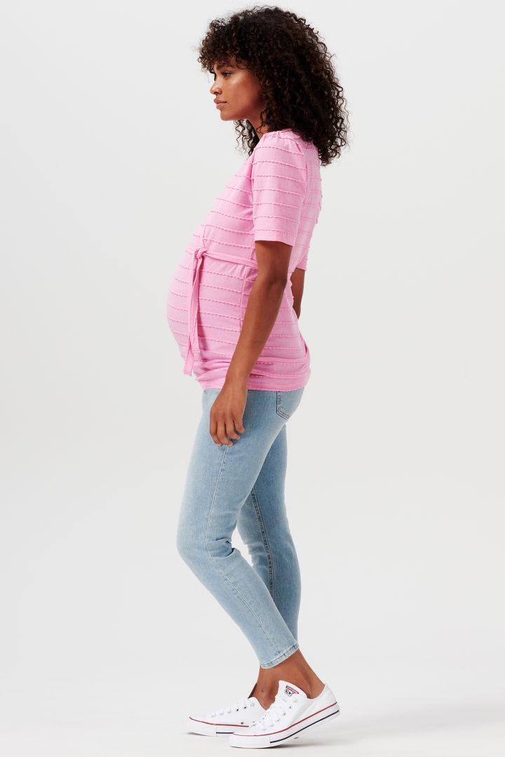 Umstands- und Stillshirt mit Bindegürtel berry