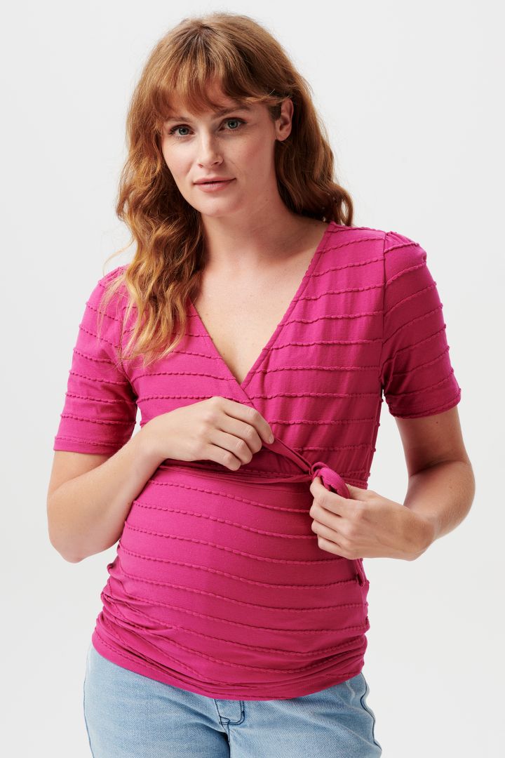 Umstands- und Stillshirt mit Bindegürtel fuchsia