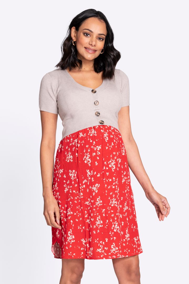 Layered Maternity and Nursing Dress with Flowered Skirt