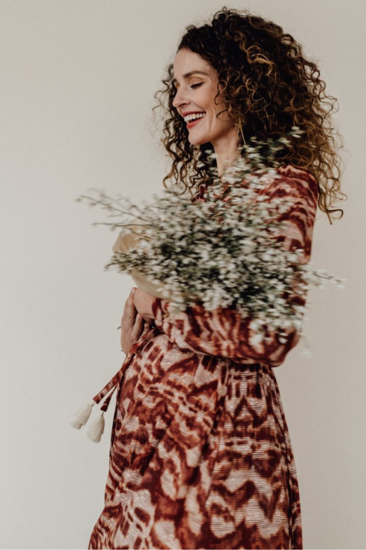 Maxi maternity and nursing dress mocha art