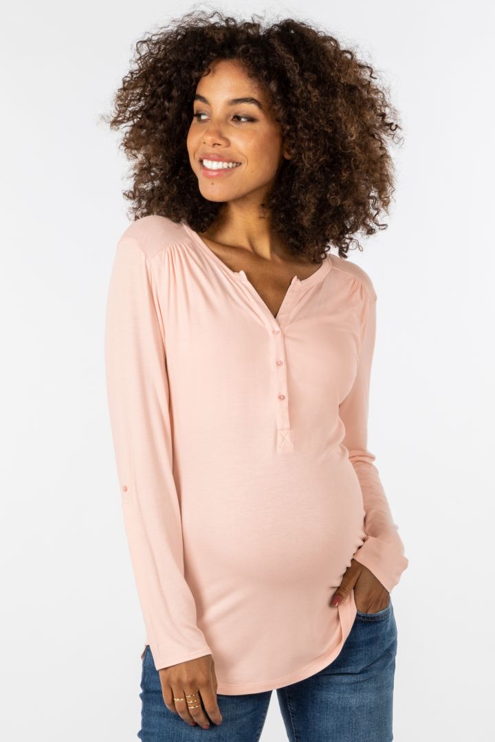 Eco Viskose Henley Umstands- und Stillshirt blush