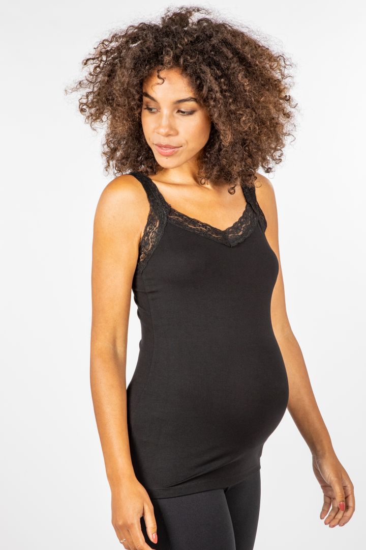 Ecovero Umstandsunterhemd mit Spitzenträgern schwarz