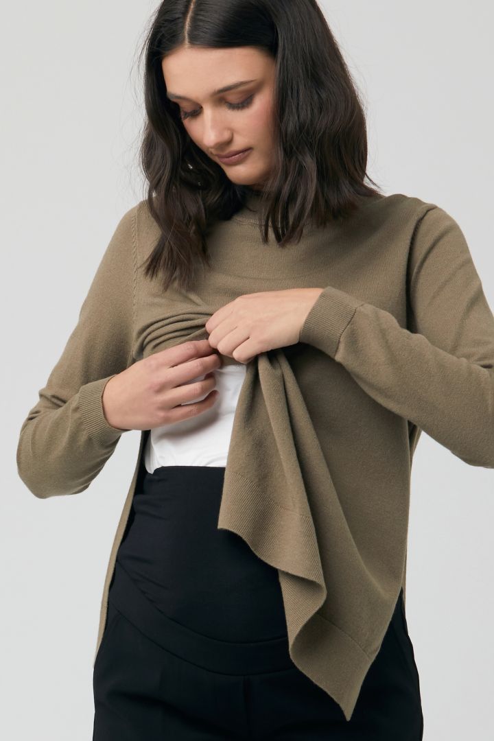 2 in 1 Umstandspullover und Shirt mit Stillöffnung olive