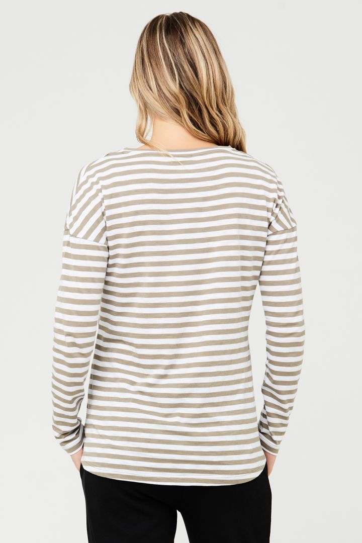 Maternity and Nursing Shirt with Stripes khaki/white
