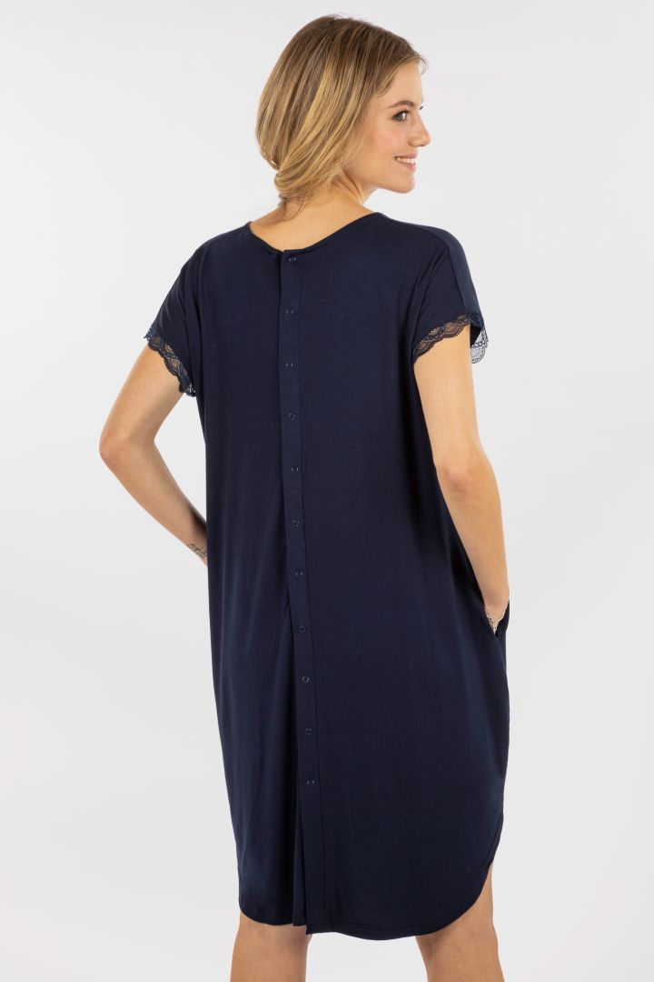 Eco Viskose Geburtskleid und Stillnachthemd navy