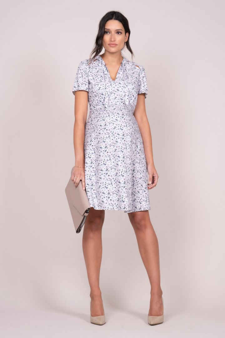 Floral Print Maternity Dress with Tie Neck