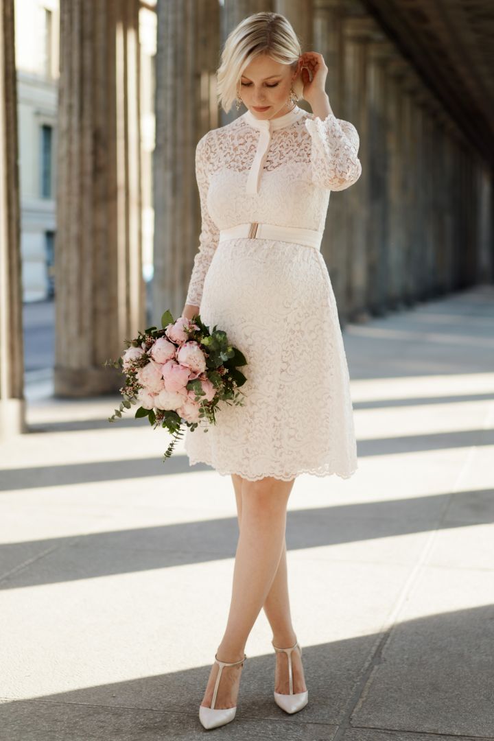 Spitzen Umstandskleid mit Stehkragen und Rückenausschnitt