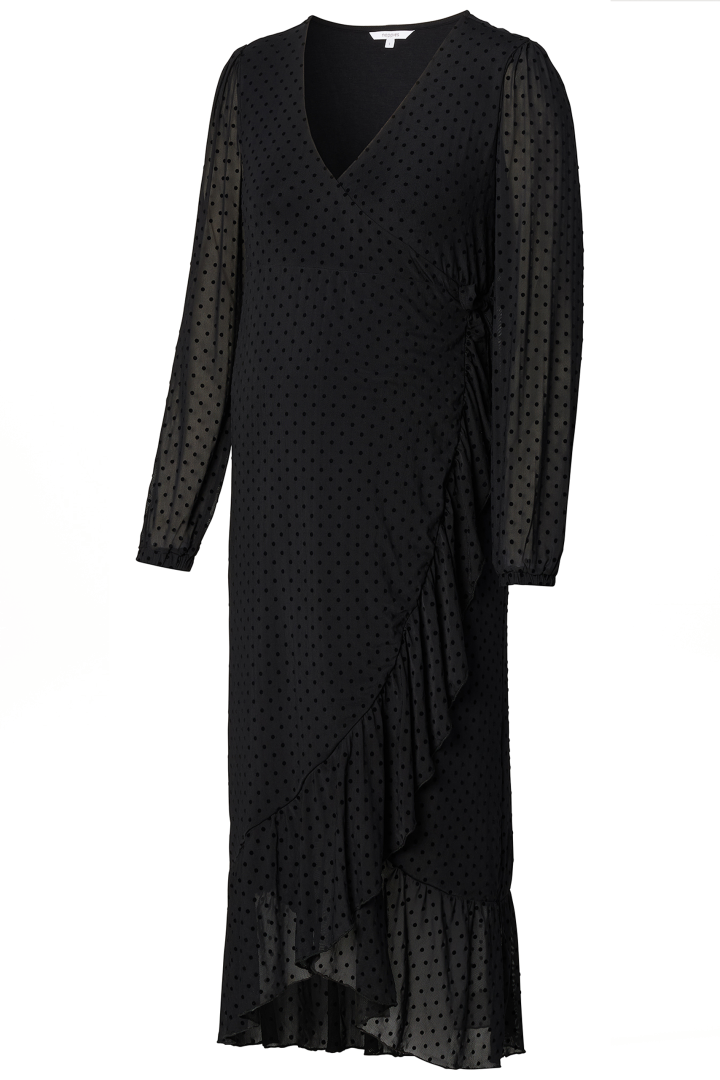 Midi Umstands-und Stillkleid in Wickeloptik schwarz