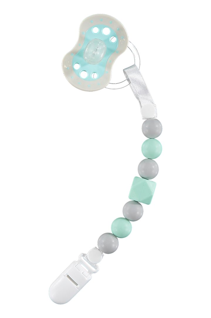 Zahnungs-Schnullerkette mit Silikonperlen mint/grau