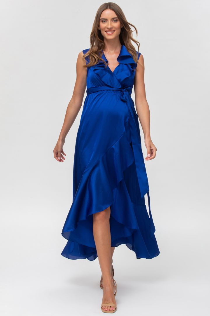 Festliches Umstands- und Stillkleid mit Volants blau