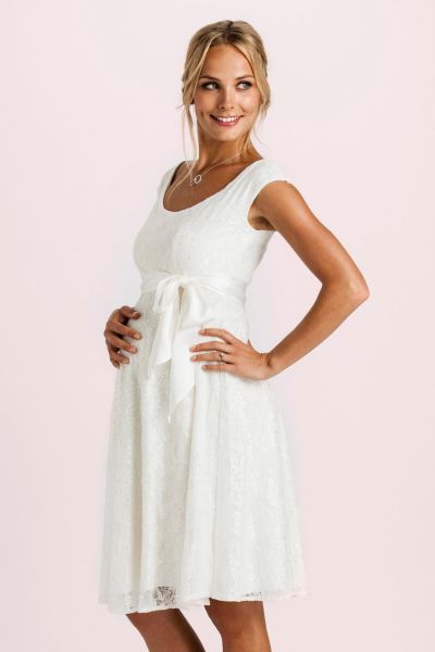 Spitzen Umstandsbrautkleid mit U-Boot Ausschnitt