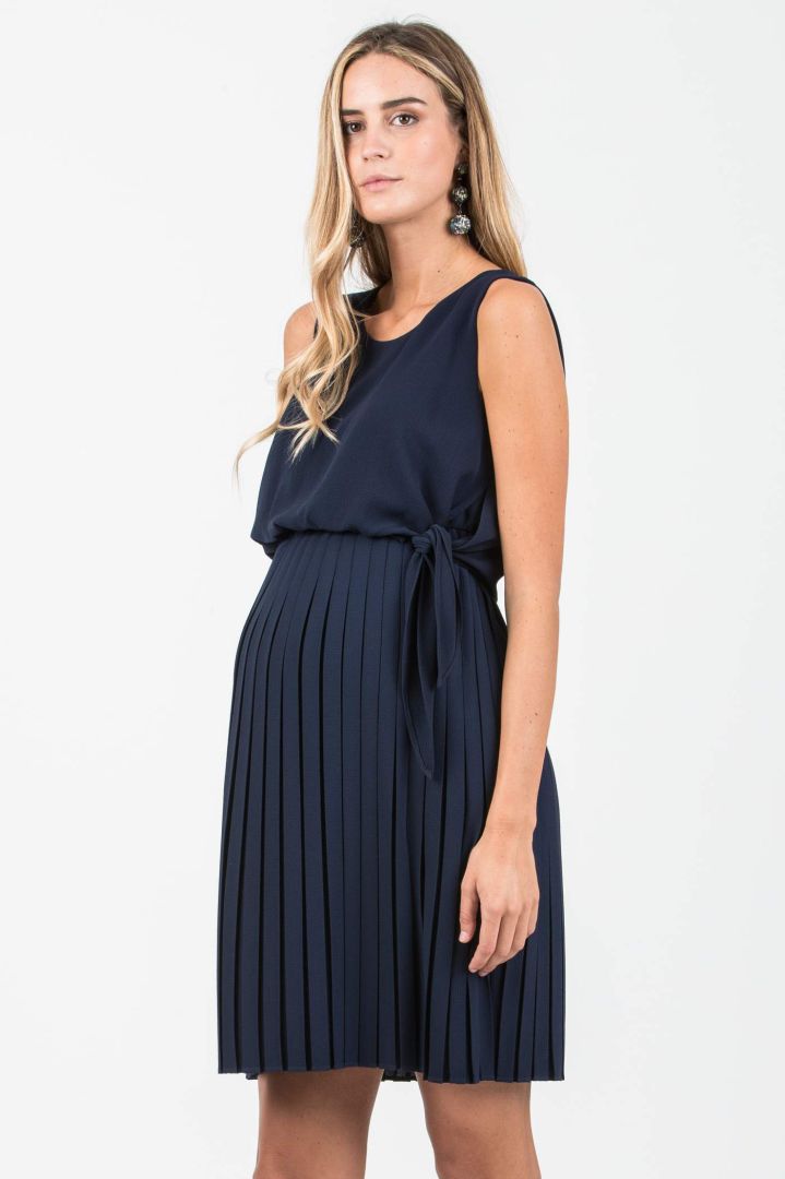 Crepe Umstands- und Stillkleid mit Plissees navy
