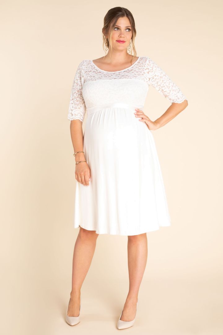 Plus Size Umstandsbrautkleid in A-Linie mit Rückenausschnitt