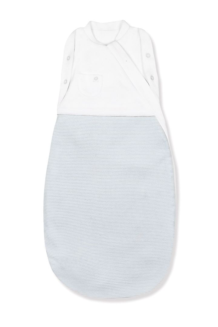 Organic striped sleeping bag and swaddle bag light blue