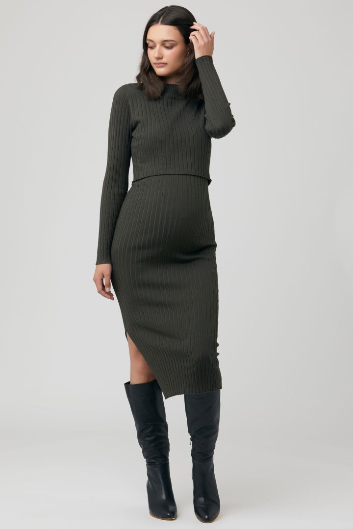 Ribbed knit maternity and nursing dress