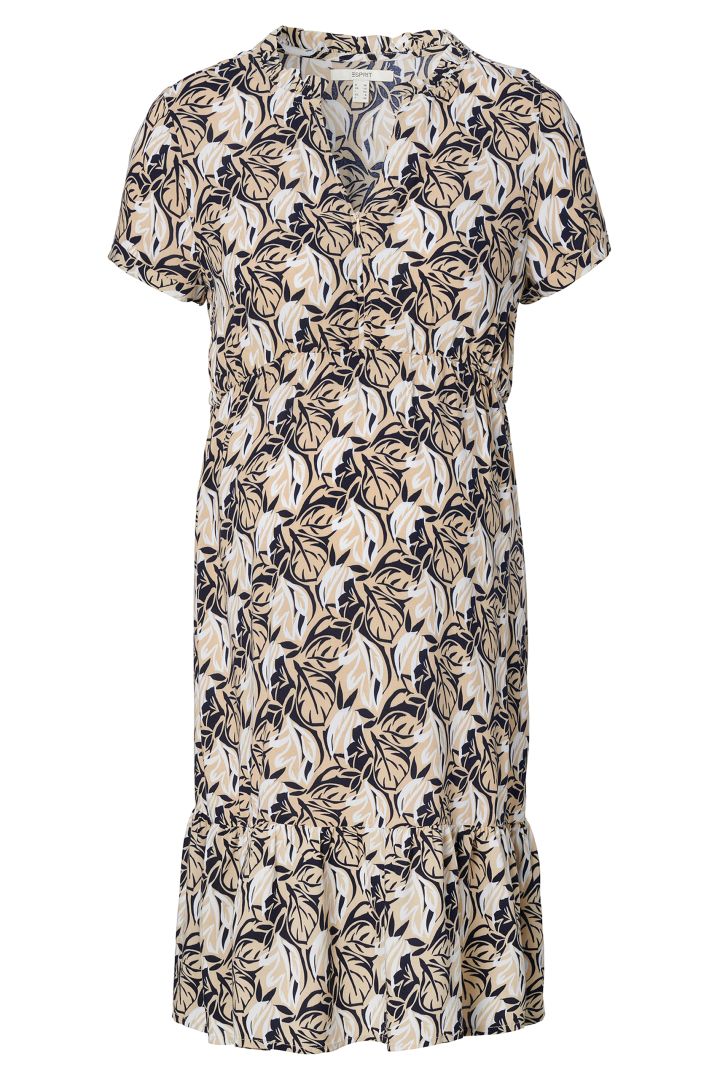 Maternity and Nursing Dress with Leaves Print