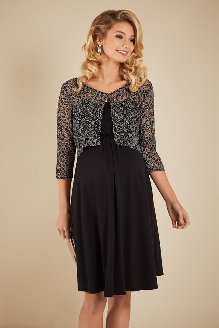 Maternity and nursing dress with lace bolero