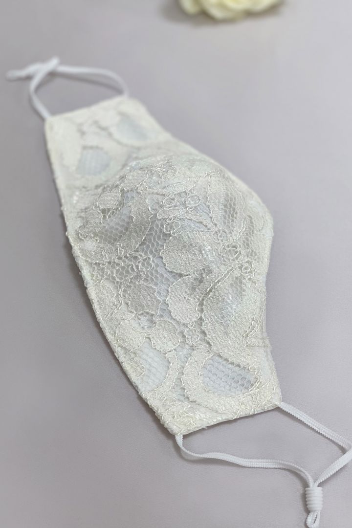 Wedding Face Mask with Vintage Lace and Pouch
