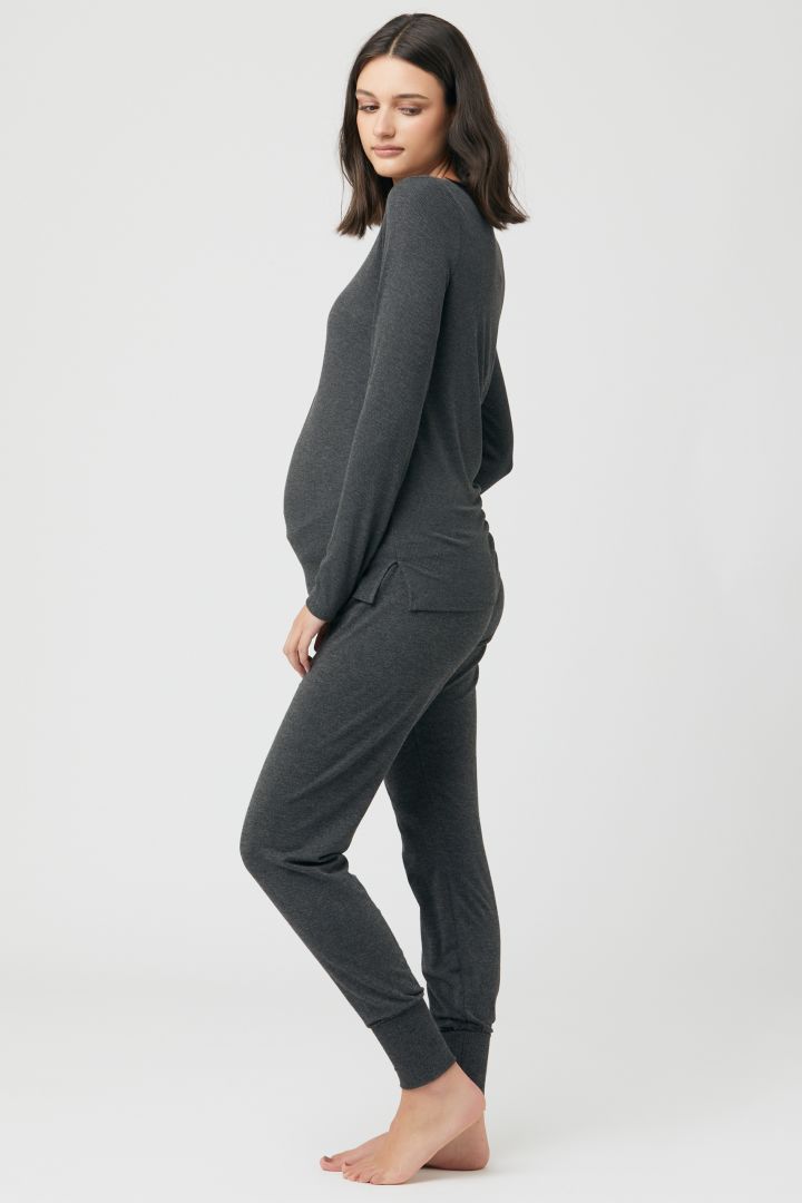 Rib Maternity and Nursing Shirt with Button Front