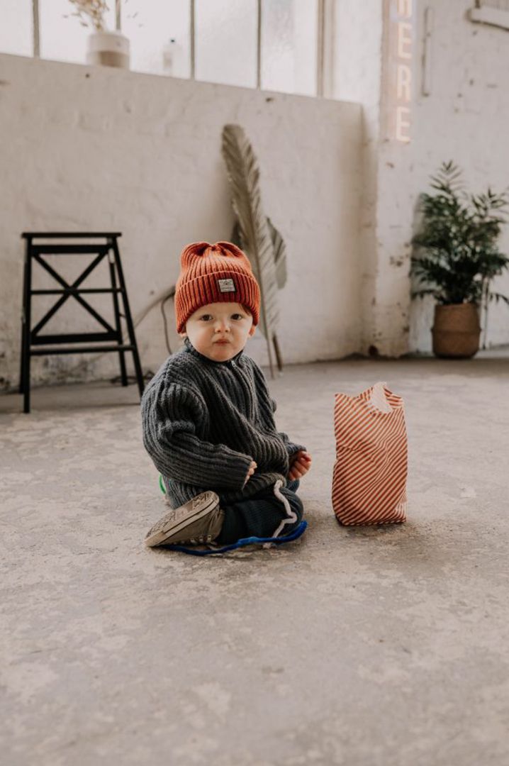 Rib Knit Beanie with Merino Wool