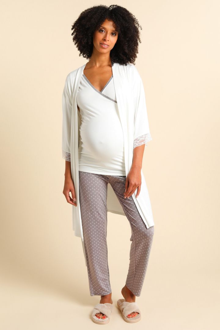 Modal Dressing Gown with Lace offwhite