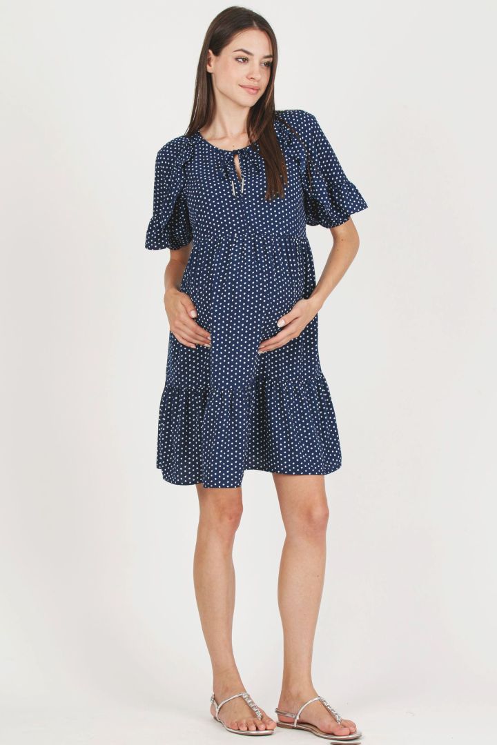 Umstands- und Still-Tunikakleid mit Polka Dots navy