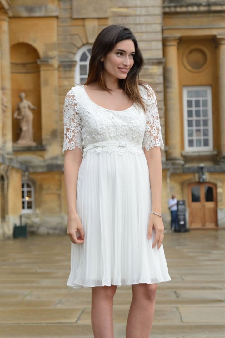 Plissee Umstands- und Stillbrautkleid mit Spitze