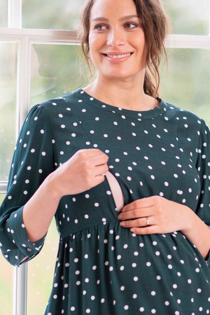 Flounce Maternity and Nursing Dress with Polka Dots