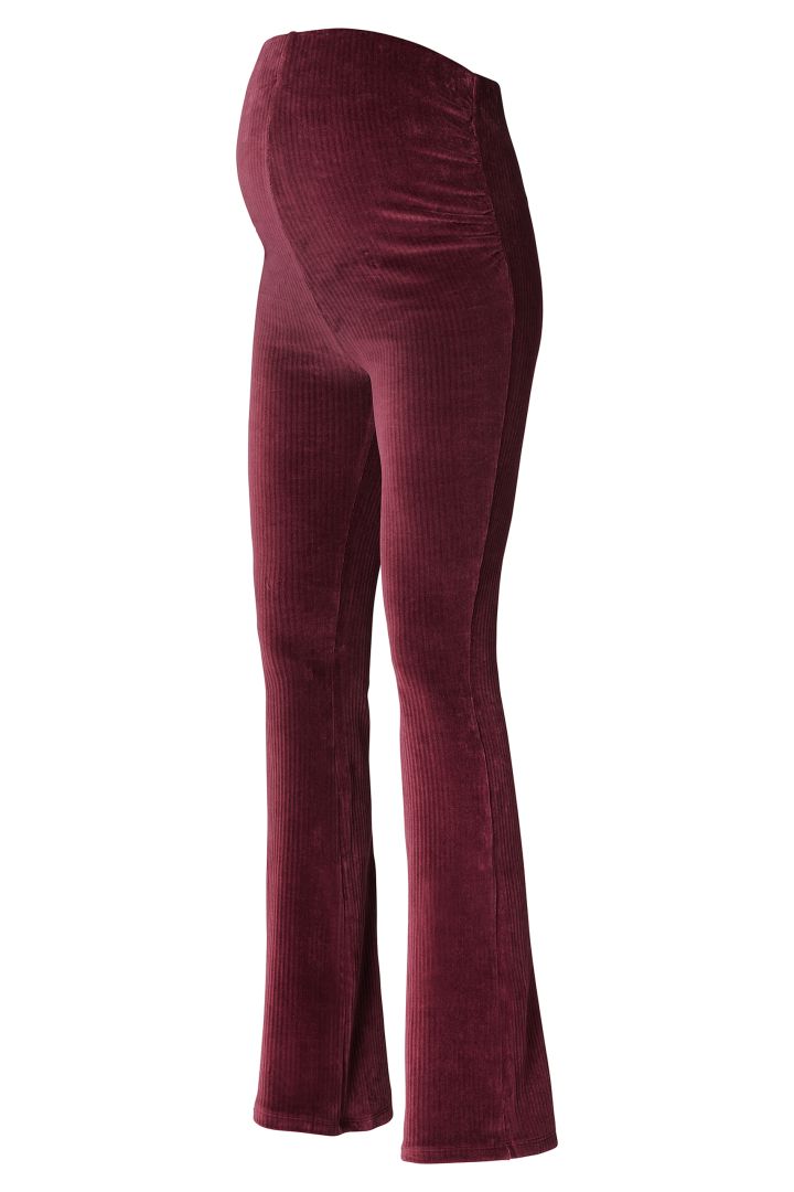 Flared Velvet Maternity Trousers bordeaux