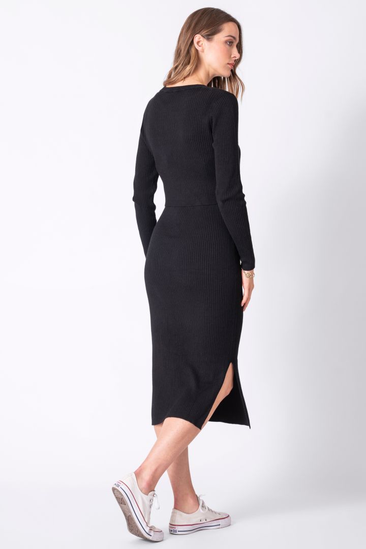 Crew Neck Layered Maternity Knit Dress black