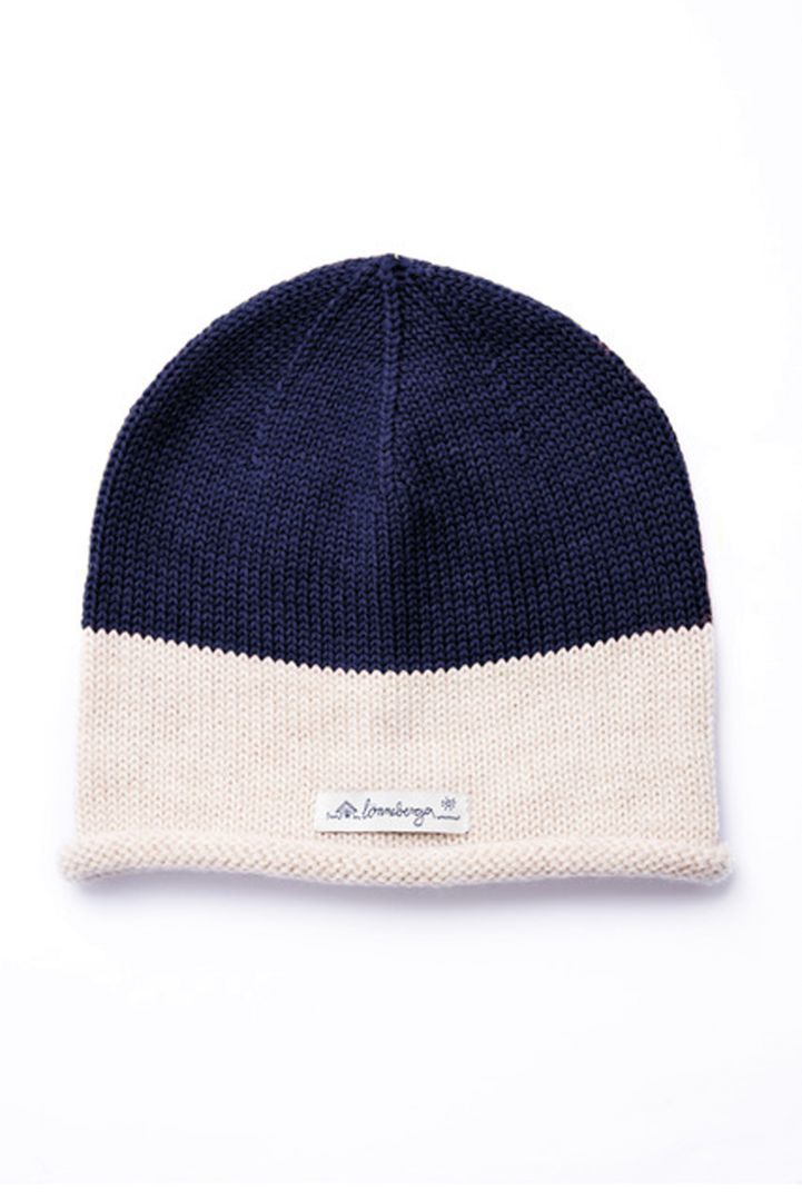 Roll-Brim Beanie in Merino Wool navy/offwhite