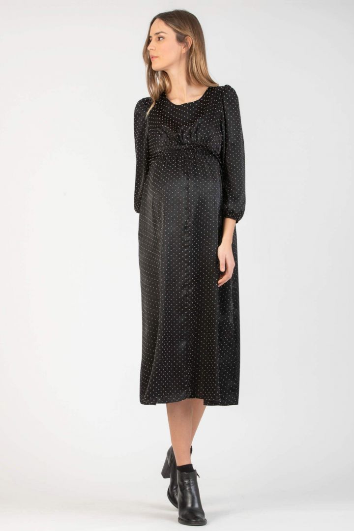 Midi Maternity Dress with Polka Dots black