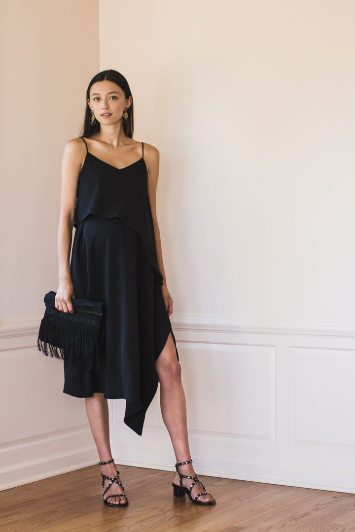 Maternity Dress with Asymmetrical Nursing Layer black