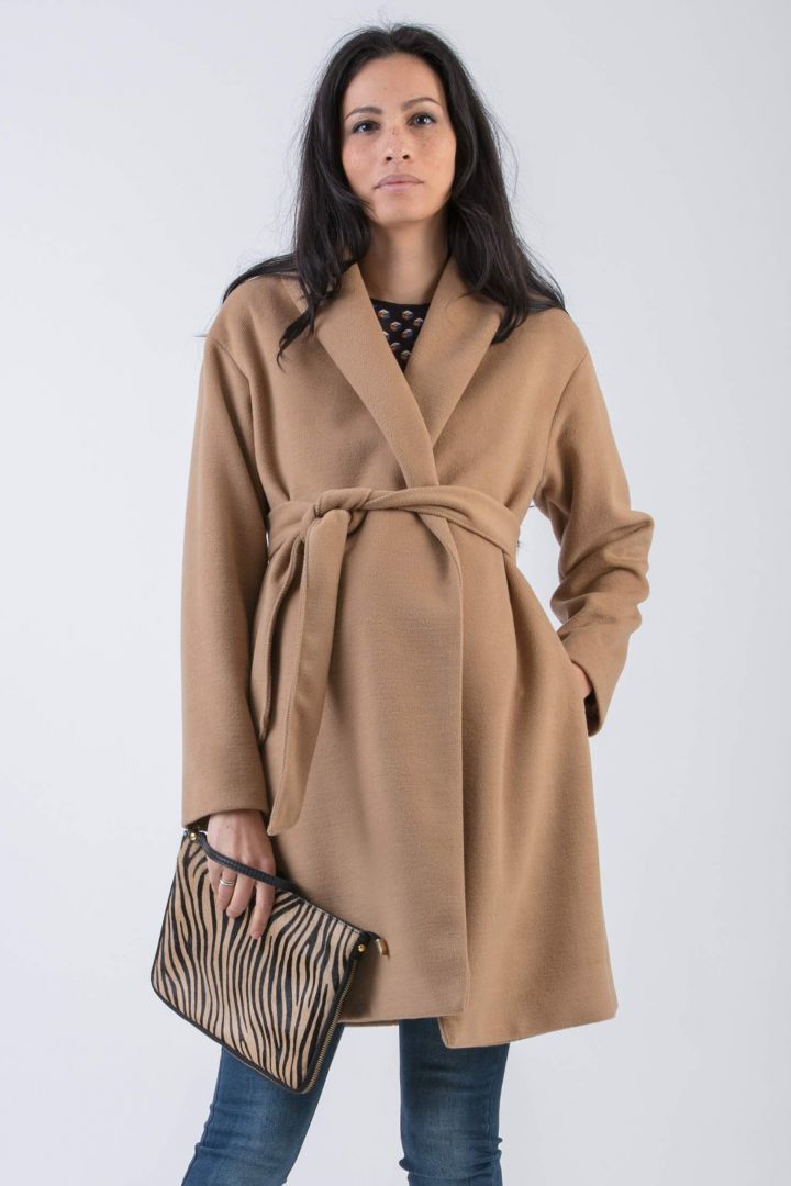 Maternity Coat with Shawl Collar camel