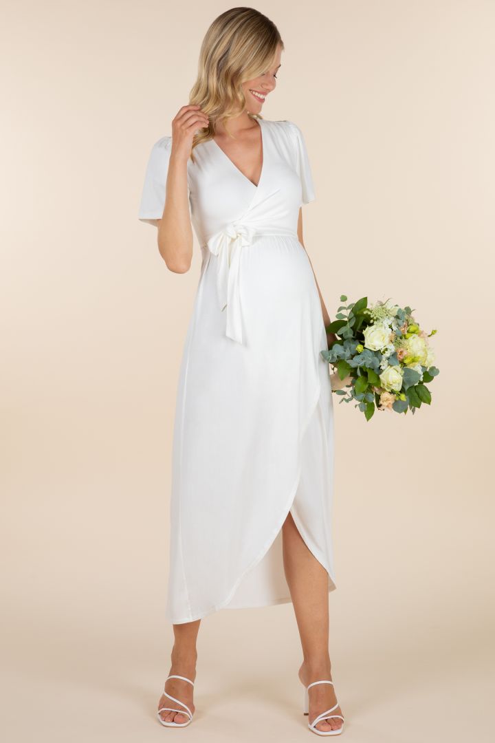 Midi Umstands- und Still-Brautkleid in Wickeloptik